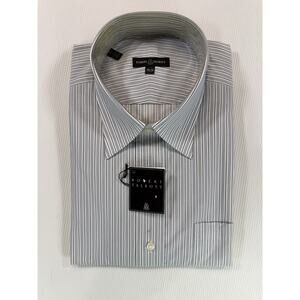Robert Talbott Dress Shirt Stripe 17.5 34 NWT Cotton Blue Gray